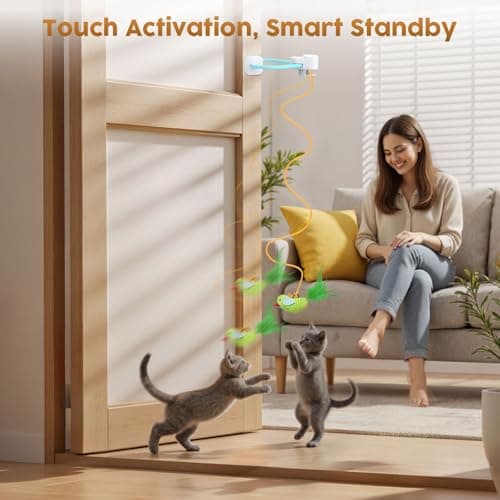 Interactive Cat Toys for Indoor Cats: Automatic Flying Bird Feather Wand Chase Exercise Enrichment Stimulation, USB Rechargeable Durable Safe Hanging Toy for Bored Kittens Adult Multi Cat Households - Thumbnail 3