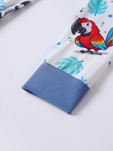 Joonberry Toddler Kids Soft Bamboo Viscose Long Sleeve Top and Pants Clothing Set–2-Piece 2-9Y Boys Girls Outfit（Parrot, 3-4Y - Thumbnail 4