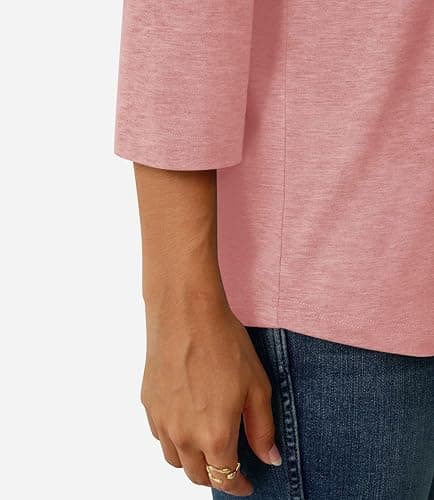 GKBK Womens Tops 3/4 Sleeve Shirts V Neck Casual Blouses Basic Loose Fit Pullover Tshirts Dusty Pink XL - Thumbnail 3