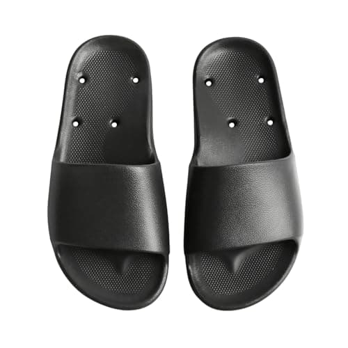 GETOEU Arch Support Shower Shoes for Women and Men Quick Drying with Drain Holes Slide Sandals Soft Cushioned Anti-Slip Pool Slides Comfort Bathroom Shower Slides,Black - Image 1