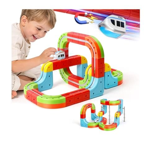 Hestiasko Magnetic Train Set for Kids, 3D Electric Train Set, Modular DIY Building Track Toy with Vertical Climb & Upside Down Action, STEM Educational Toy Gift for Boys Girls Ages 3+ - Image 1