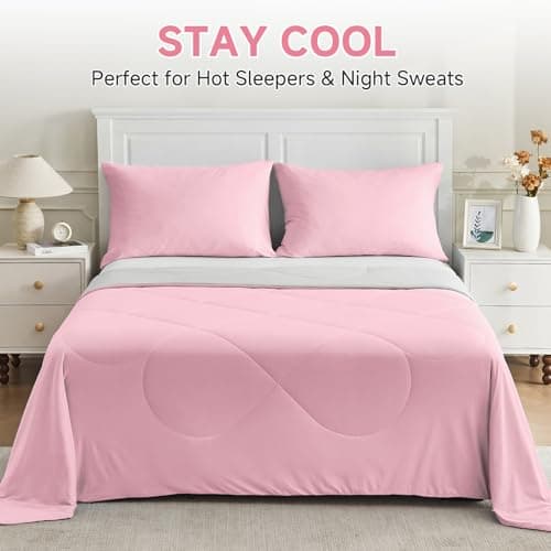 HOMFINE Cooling Comforter for Hot Sleepers - Both Sides Q-Max>0.45 Arc-Chill Cooling Fiber for All-Season, Breathable Soft Keep Cool Summer Blanket for Bed Couch Sofa, Pink, King - Thumbnail 5