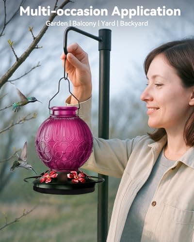 26Oz Hummingbird Feeder for Outdoors, Vintage Glass Bird Feeder with Perch, Durable & Easy to Clean, Hanging Nectar Feeder for Garden, Yard, Deck – Gifts for Women Mom (Violet) - Thumbnail 3