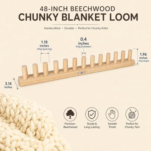 48'' Chunky Knitting Blanket Loom, Adjustable Wood Knit Loom with Detachable Modules, Portable Hand Weaving Loom Kit for Beginners, DIY Yarn Craft Tool for Home & Trave (48 inch) - Thumbnail 2