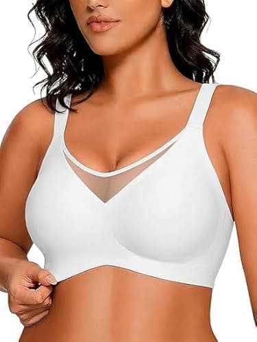 COCOMARTS Jelly Bras for Women No Underwire Push Up V Mesh Seamless Comfort Tshirt Bra Supportive Lift Bralette Everyday Bra White Small - Image 1