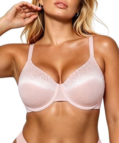 Brabalas Minimizer Bras for Women Full Coverage, Plus Size Underwire Support Bra for Large Bust, Unlined Non Padded Comfortable Bra with Soft Wire, 34D, Pink - Image 1