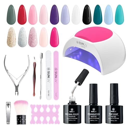 SUNUV Gel Nail Polish Kit with UV Light for Nails SUN2C 16 Colors Gel Polish Sets, Base and Top Coat with 8 PCS Manicure Tools Gift for Women - Image 1