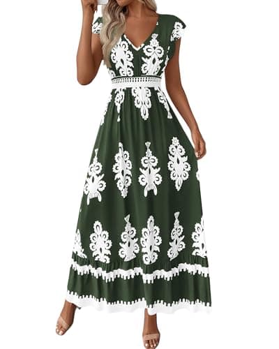 BTFBM Summer Dresses for Women Beach Fashion Floral Short Sleeve V Neck Boho Long Wedding Guest Maxi Dress Spring(Floral Blue Blue,Small) - Image 1