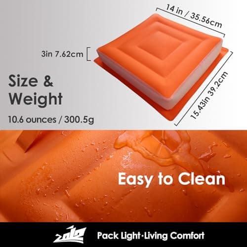 Inflatable Seat Cushion 14", Ultralight Camping Sit Pad, Portable Air Cushion for Stadium, Hiking, Hunting, RV Insulation Pad, Office Chair, Pressure Relief, Waterproof Compact Travel Pillow - Orange - Thumbnail 6