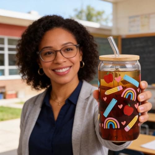 Celebloom Teacher Appreciation Gifts for Women Glass Cup with Lid Straw - Thumbnail 2