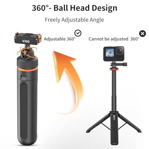 VRIG 40cm/15.7" Telescopic Selfie Stick Tripod for DJI Osmo Action 5 Pro/ 4/ Osmo 360, AC-79 Action Camera Vlog Handle Grip with Ball-Head Magnetic Quick Release Mount Adapter - Thumbnail 3