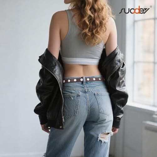 SUOSDEY Women Studded Belt Fashion Leather Belt Ladies Waist Belt Silver Gold Buckle Belt for Jeans Pants Dresses - Thumbnail 3