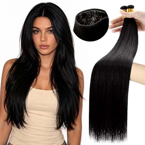Moresoo Genius Weft Hair Extensions Human Hair, Natural Black Invisible Sew in Hair Extensions Real Human Hair, Salon Quality for Volume and Length 20 Inch 60g - Image 1