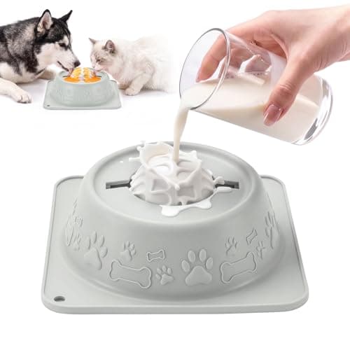 Patzoober Slow Feeder Dog Bowls, Anti-Slip Dog Lick Bowl with Interactive Rolling Ball, Anxiety Relief Liquid Treat Feeder, Bone Broth Yogurt Licking Toy for Small Medium Large Dogs and Cats (Gray)