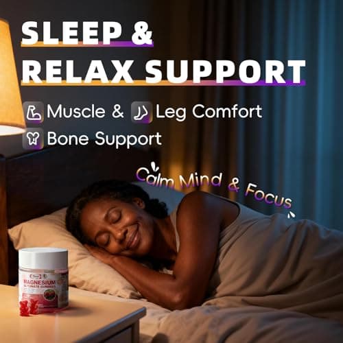 2pack Magnesium Glycinate Gummies 600mg for Sleep & Calm, Sugar Free Magnesium Gummies for Adults with Vitamin D3, Tart Cherry & Chamomile,Clump-Resistant Formula, Third-Party Tested, 120 Count - Thumbnail 2
