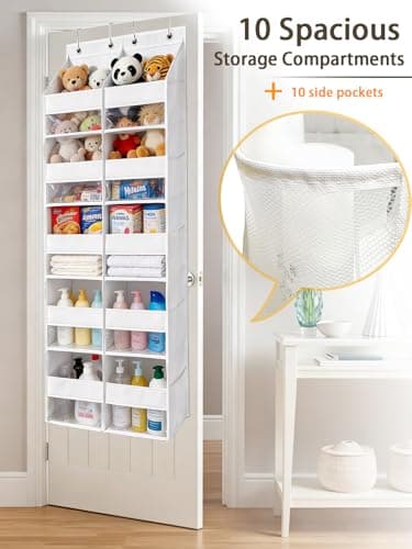 KIKJOK Over the Door Organizer, Hanging Yarn Storage, Nylon Behind Door Organizer, 5 Tiers - Clear Window Yarn Holder for Crochet, Knitting Needles, Closet, Pantry, Bedroom, Nursery, White - Thumbnail 4