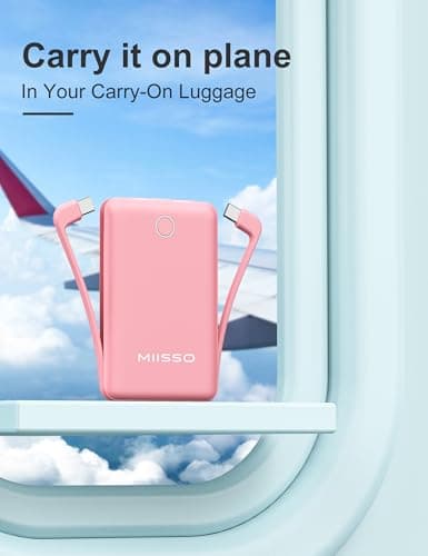 miisso 10000mAh Compatible with iPhone 15/16/17 and Android, Slim Portable Charger with Built in Cable, Power Bank Travel Charger External Battery Pack for Phone, 3 Output USB Type C Cord, Pink - Thumbnail 6