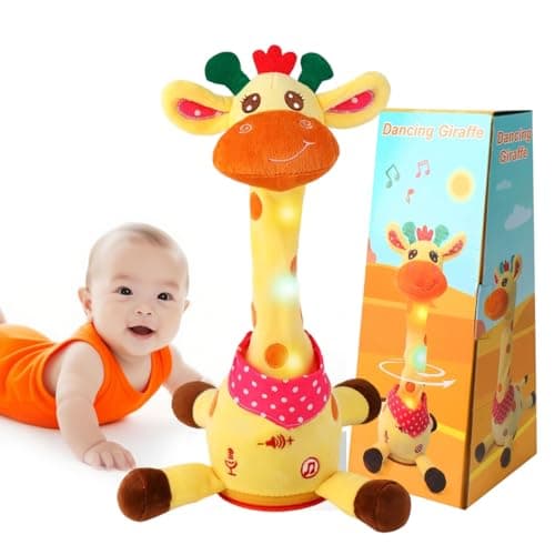 MILEGI Dancing Talking Musical Giraffe Toy, Tummy Time Toy with Volume Adjustment, Singing Giraffe Stuffed Animal 10 Children's Songs Light Up Toys, Repeating What You Say, Baby Toy