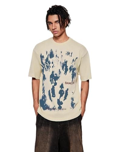 Vamtac Mens Oversized Graffiti Graphic Tees - Y2K Vintage T Shirts for Men Short Sleeve Summer Top Apricot XL - Thumbnail 2