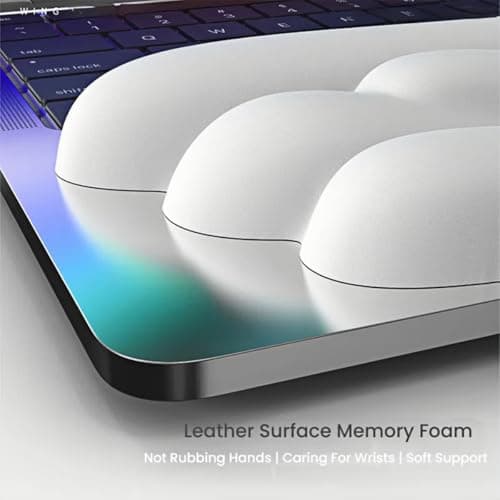 Angel Wing Wrist Rest Ergonomic Memory Foam Wrist Rest for Computer Keyboard Mouse Set with Cup Mat, Cute Gaming Keyboard Cushion Hand Support PU Leather Surface Anti-Slip Waterproof（White） - Thumbnail 4