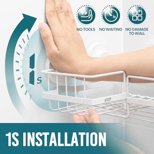 TAILI Corner-adaptive Suction Cup Shower Caddy 2 Pack, Stainless Steel Rustproof Corner Shower Shelves, Drill-Free Wall Mounted Baskets, Large Capacity Removable Suction Cup Bathroom Organizer, White - Thumbnail 2