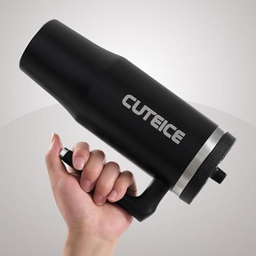 Cuteice 100% Leakproof Iced Travel Coffee Tumbler with Lid and Handle 30 oz Black Flip Straw Water Bottle for adults Dishwasher Safe Insulated Stainless Steel Water Cup for Car Office Black