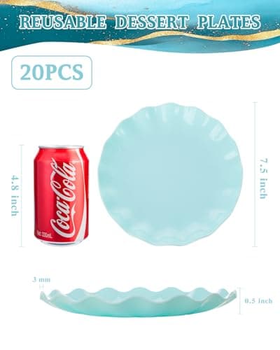 LIYH 20 Pcs 7.5 Inch Ice Blue Plastic Scalloped Plates Reusable - Unbreakable Dessert Plastic Cake Plates Dishwasher Safe Perfect for Party Birthday - Thumbnail 3