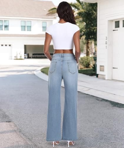 MARIASHA Jeans for Women New Flared Leg Stretch High Wasited Printed Pocket Pants Light Blue S - Thumbnail 4