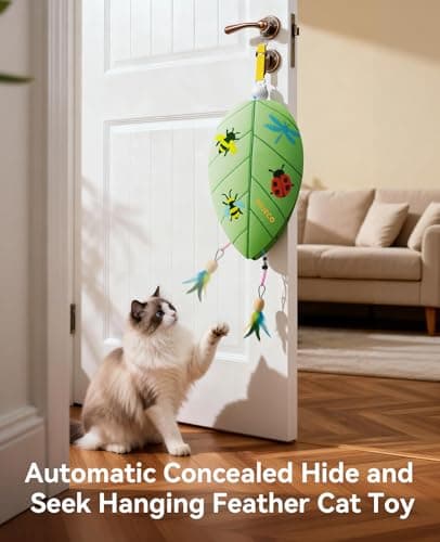 ROJECO Interactive Cat Toys for Indoor Cats, Automatic Door Hanging Cat Toy with Retractable Feather & Mouse, 2 Sleep Modes USB-C Rechargeable, Engaging Cat Toys for Bored Kittens & Adult Cats - Thumbnail 2