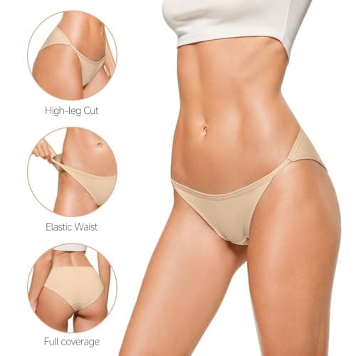 REORIA Sexy Cotton Underwear for Womens Cheeky High Cut Breathable String Bikini Panties Briefs 4 Pack - Thumbnail 2