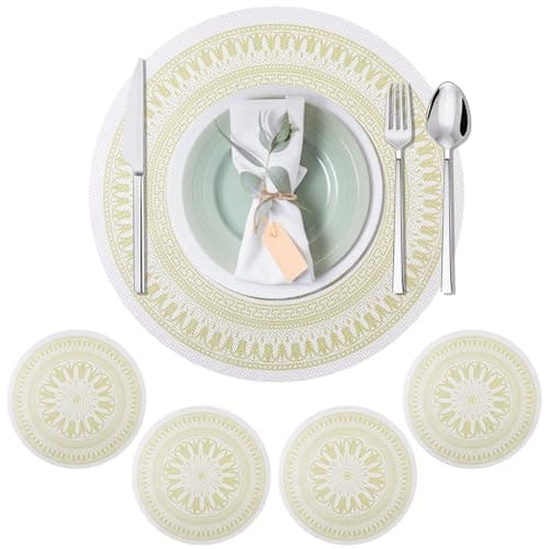 Kaixinbao Placemats Set of 4, Washable Wipeable Durable Lace PVC Vinyl Place Mats,Non Slip Table Mats for Kitchen Dining,Table Decor,Indoor,Outdoor,Everyday Use(4, Elegant Prints) - Image 1