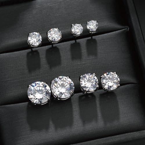 Ve Celestelle Moissanite Stud Earrings, 925 Sterling Silver, 18K White Gold Plated, Round Cut (2 Carat-(1ct*2)-6.5mm) - Thumbnail 5