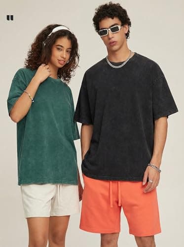 Aiyino Women's Oversized Cotton T-Shirts 3 Pack Vintage Washed Loose Fit Short Sleeve Crew Neck Casual Basic Tee Black/DarkGreen/Apricot M - Thumbnail 2
