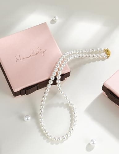 Mameloly Pearl Necklaces for Women Dainty 925 Sterling Silver 18K Gold Plated 6MM Simulated White Pearl Choker Necklace Strand for Her Engagement Wedding Birdal - Thumbnail 6