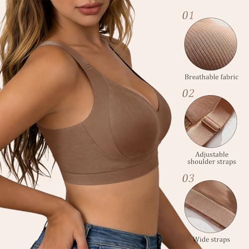 Ga0amm Women's Undergarment Bras Featuring a Wire-Free and Seamless Design, offering Substantial Support(2 Pack) (US, Cup Band, XX-Large, B, DD, Brown) - Thumbnail 2