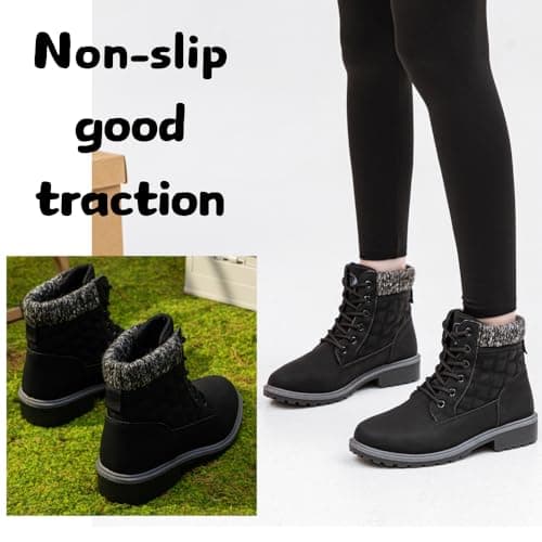 sofysofy Women Work Hiking Boot - Hike Ankle Outdoor Non Slip Construction Lightweight Waterproof Comfortable Black White - Thumbnail 5