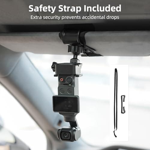 BRDRC Car Visor Mount for DJI Osmo Pocket 4 3, for Xtra Muse 360° Adjustable Car Vlog Kit with Safety Strap & Mobile Phone Clip for DJI Osmo Pocket 4 3 Creator Combo/Xtra Muse Accessories - Thumbnail 4