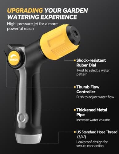 VOXON Garden Hose Nozzle Heavy Duty Metal - High Pressure Water Hose Nozzle Sprayer with Thumb Flow Control, Adjustable Spray Patterns for Outdoor Plants/Lawn Watering, Car Washing, and Pet Showering - Thumbnail 5
