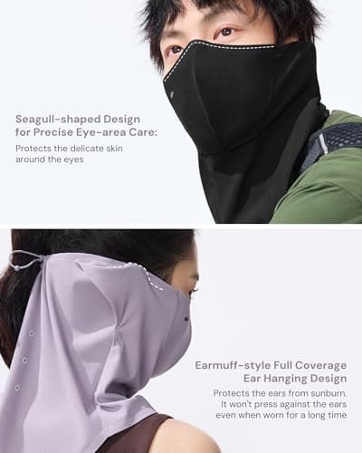 BENEUNDER Balaclava UV Sun Protection Face Cover UPF50+ Breathable Cooling Neck Gaiter Unisex for Summer Outdoor Activities Hiking Fishing Black - Thumbnail 5