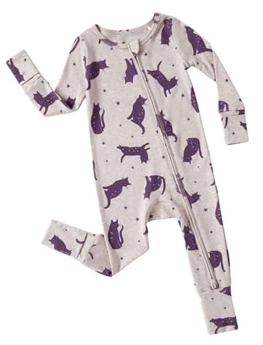 PATPAT Baby Clothes with Premium Soft Wool, Footie Pajama for Baby Boy Girl, Tencel Lyocell Romper Sleeper with 2-Way Zipper, Kitten Mist, 6-9 Months