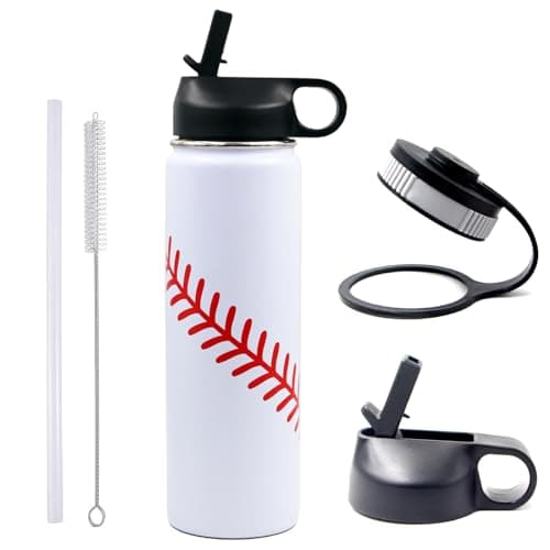 Baseball Water Bottles for Boys 22 oz Wide Mouth Sports Flask with 2 Lids, Stainless Steel Double Wall Vacuum Insulated Water Bottle, Baseball Accessories Stuff Gifts for Player Coach Fans Lovers