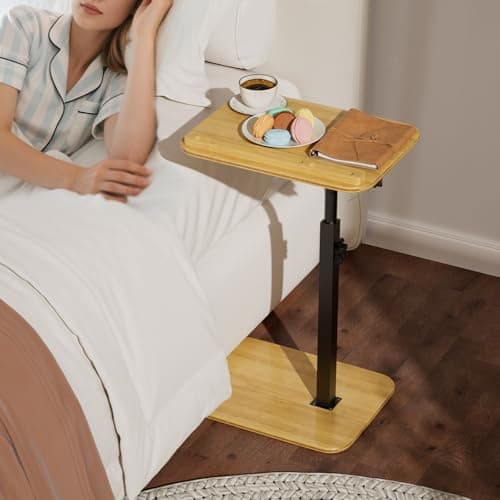promitop TV Tray Side Table for Couch - Set of 2 Adjustable Height Rotating C Table End Table Laptop Desk for Sofa, Perfect for Eating Working Reading, Fits Small Spaces - Thumbnail 5