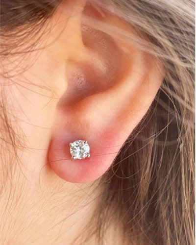 BLINGDIARY Moissanite Stud Earrings, 925 Sterling Silver 18K White Gold Plating Studs for Women Men, Wedding Jewelry Engagement Earrings (Four Prongs, 1cts/pair(5mm each stone)) - Thumbnail 4