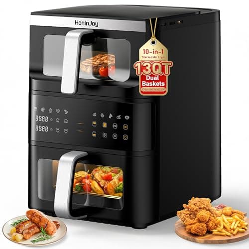 13QT Dual-Basket Air Fryers, Vertical Compact Large Air Fryers with viewing window & Independent Light, 10-in-1 Presets for Home Family, Bake/Dehydrate/Reheat, Double Zone Air Fryer Dishwasher-Safe - Image 1