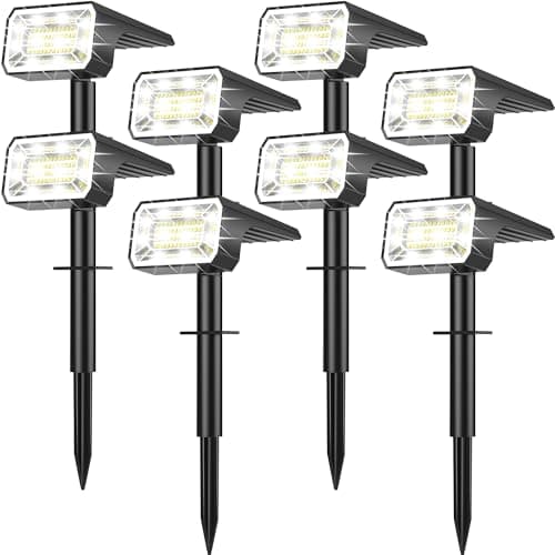 NACINIC 800 Lumens Solar Spot Lights Outdoor, 8 Pack Solar Landscape Lights with 100 LEDs Each, 4 Lighting Modes, IP65 Waterproof, 2-in-1 Solar Spotlights for Yard Garden Pathway Driveway(Cool White) - Image 1