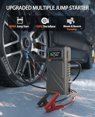 Car Jump Starter with Air Compressor 9000A, 9 in 1 Jumper Box for Car Portable 12V Jump Pack(All Gas/16L Diesel) Combo 150 PSI Tire Inflator & Air Inflator/Deflator Pump w/Extended Jump Cable - Thumbnail 2