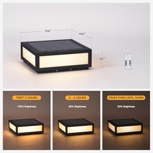 MVBT Large Solar Post Lights Outdoor, 15.8" Square Solar Pillar Lights, Exterior Column Light Waterproof, Solar Power Post Lantern, Modern Column Lighting Lamp Dusk to Dawn for Patio Gate Stone Posts - Thumbnail 4