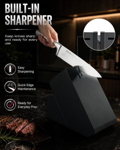Astercook Knife Set, 15 Piece German Steel Kitchen Knife Set with Built-in Sharpener, One-Piece Knife Block Set Rust-Resistant Dishwasher Safe Block Knives Set for Cooking & Gift (Midnight Black) - Thumbnail 6