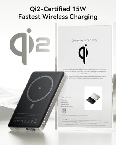Kuulaa 0.5" Magsafe Portable Charger, 10000mAh Magnetic Power Bank & Slim Battery Pack - Qi2 Certified 15W Wireless Charging with 20W USB-C PD for iPhone 17/16/15/14/13/12 Pro/Air Series - Thumbnail 4