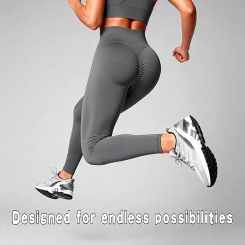 BaseTry Womens Yoga Pants Seamless Mid High Waisted Tummy Control Butt Lifting Workout Leggings for Women Running (US, Alpha, Large, Regular, Regular, Grey) - Thumbnail 5